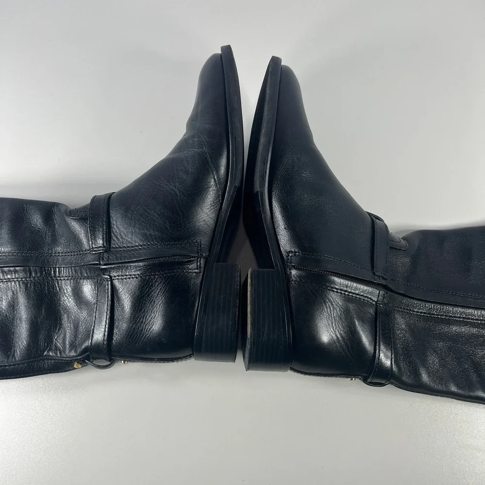 Tory Burch Eloise Tall Riding Boots Womens 7M Black Leather Knee High Equestrian